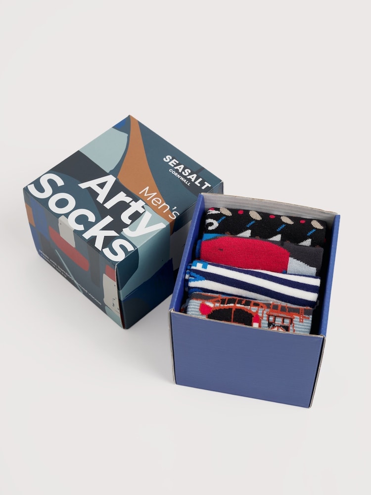 Seasalt Cornwall Blue Gift Box of 4 Mens Boat Sailor Socks - Image 2 of 3
