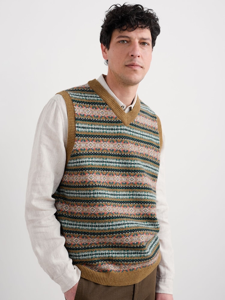 Seasalt Cornwall Yellow Mens Fairisle Pattern Walt Vest - Image 1 of 5 Seasalt Cornwall Yellow Mens Fairisle Pattern Walt Vest - Image 1 of 5