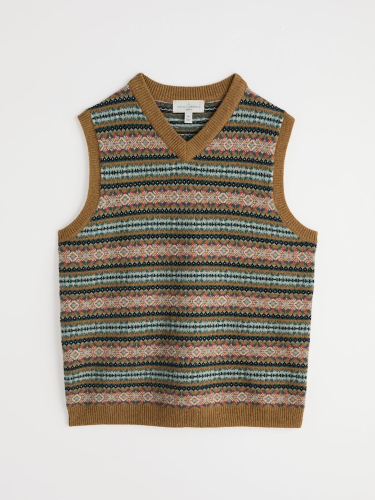Seasalt Cornwall Yellow Mens Fairisle Pattern Walt Vest - Image 5 of 5 Seasalt Cornwall Yellow Mens Fairisle Pattern Walt Vest - Image 5 of 5