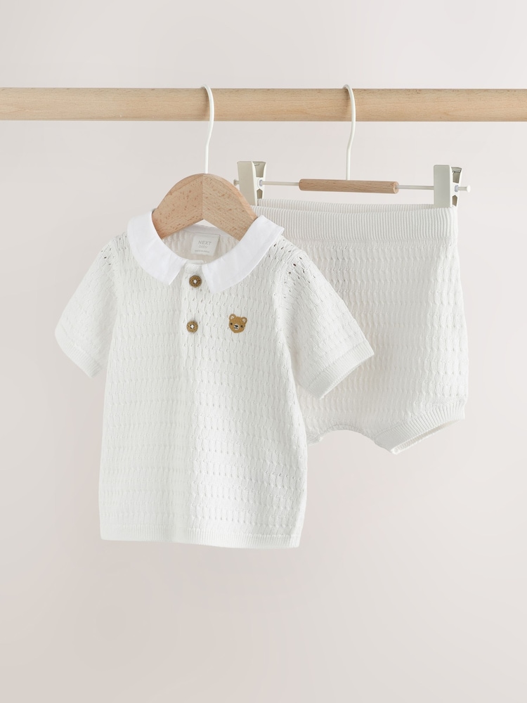 White Collared Knit Top and Shorts Baby Set (0mths-2yrs) - Image 1 of 10
