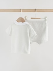 White Collared Knit Top and Shorts Baby Set (0mths-2yrs) - Image 2 of 10