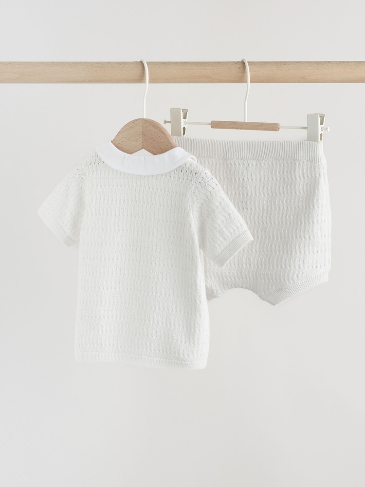 White Collared Knit Top and Shorts Baby Set (0mths-2yrs) - Image 2 of 10