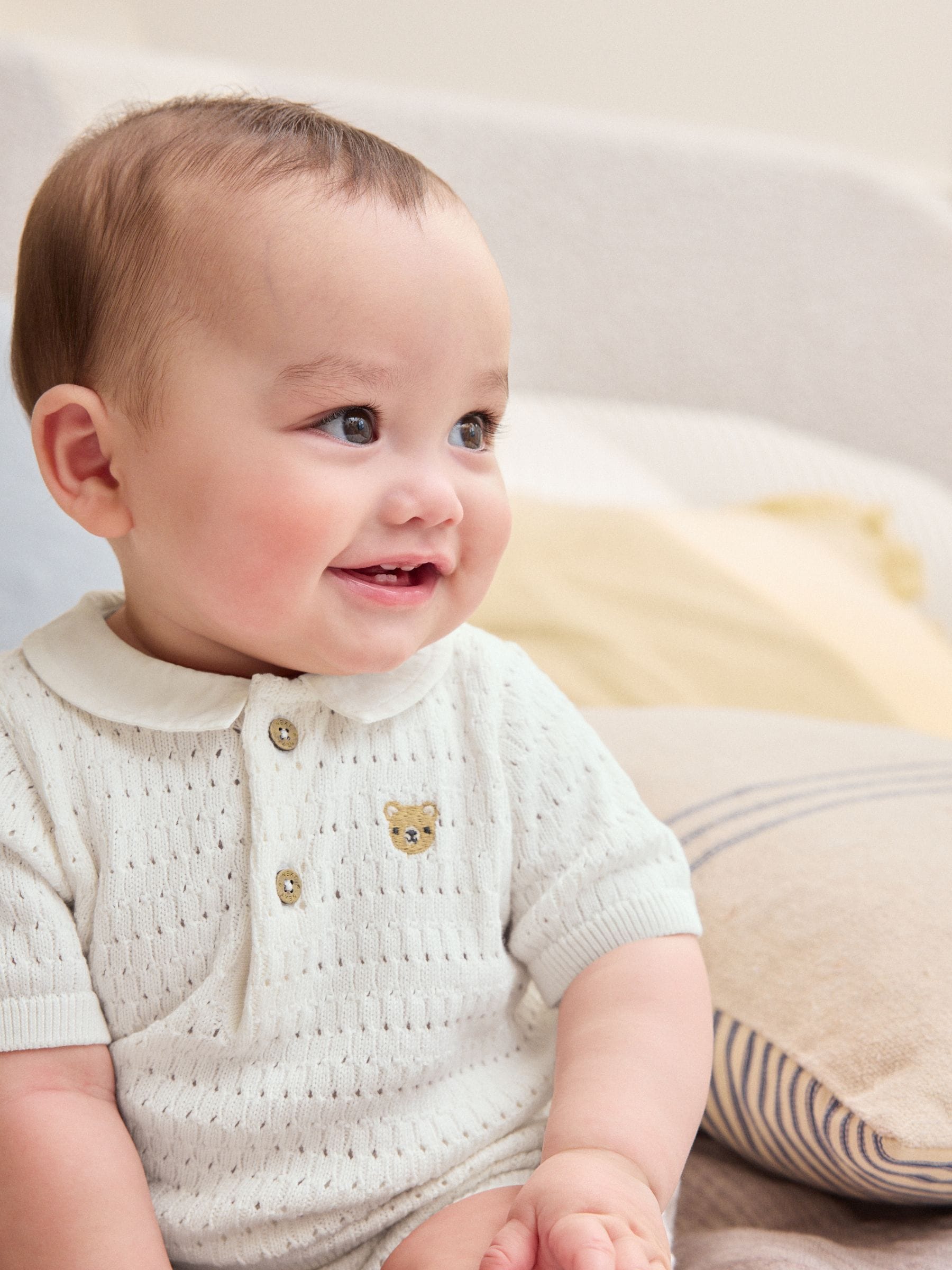 Buy White Collared Knit Top and Shorts Baby Set (0mths-2yrs) from