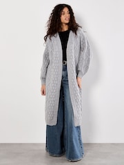 Apricot Grey Cable Knit Open Midi Cardigan - Image 1 of 5