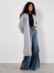Apricot Grey Cable Knit Open Midi Cardigan - Image 2 of 5