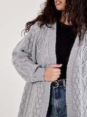 Apricot Grey Cable Knit Open Midi Cardigan - Image 3 of 5