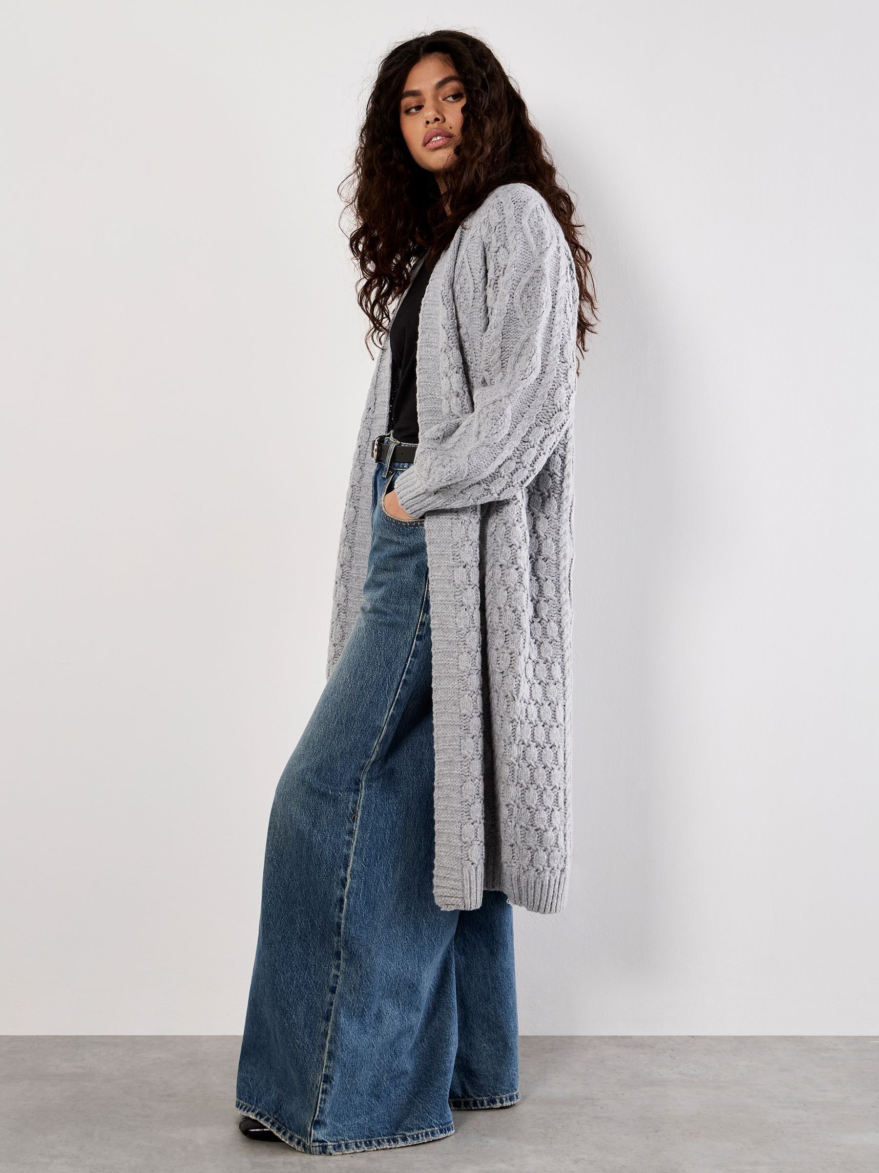Buy Apricot Grey Cable Knit Open Midi Cardigan from the Next UK