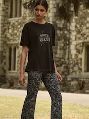 Apricot Blue Paisley Print Kick Crop Flare Jeans - Image 1 of 5