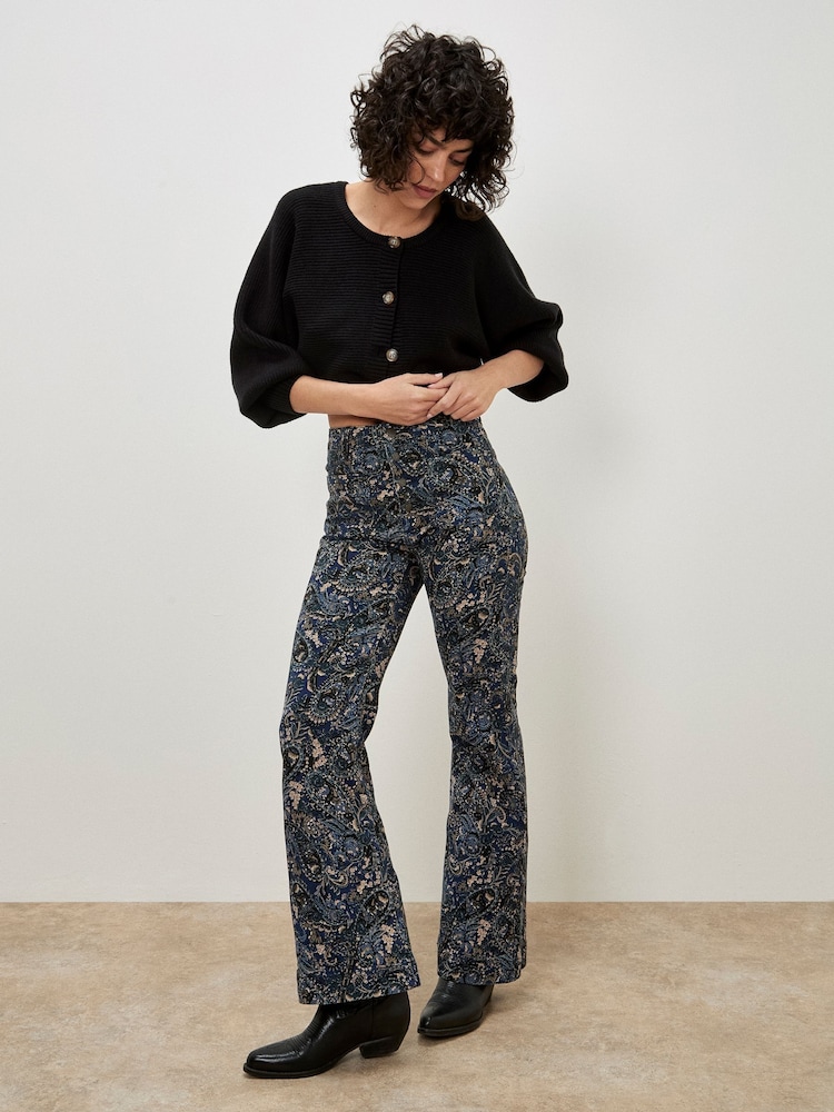 Apricot Blue Paisley Print Kick Crop Flare Jeans - Image 2 of 5