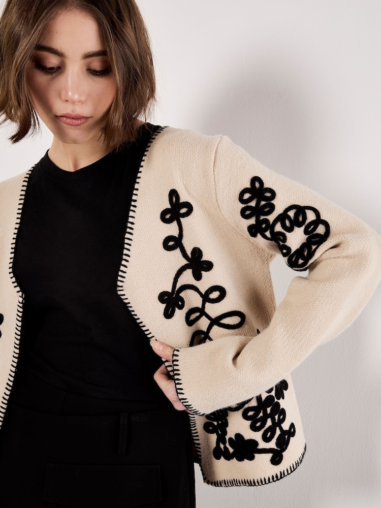 Apricot Natural Swirl Cornelli Embroidered Cardigan - Image 4 of 4 Apricot Natural Swirl Cornelli Embroidered Cardigan - Image 4 of 4