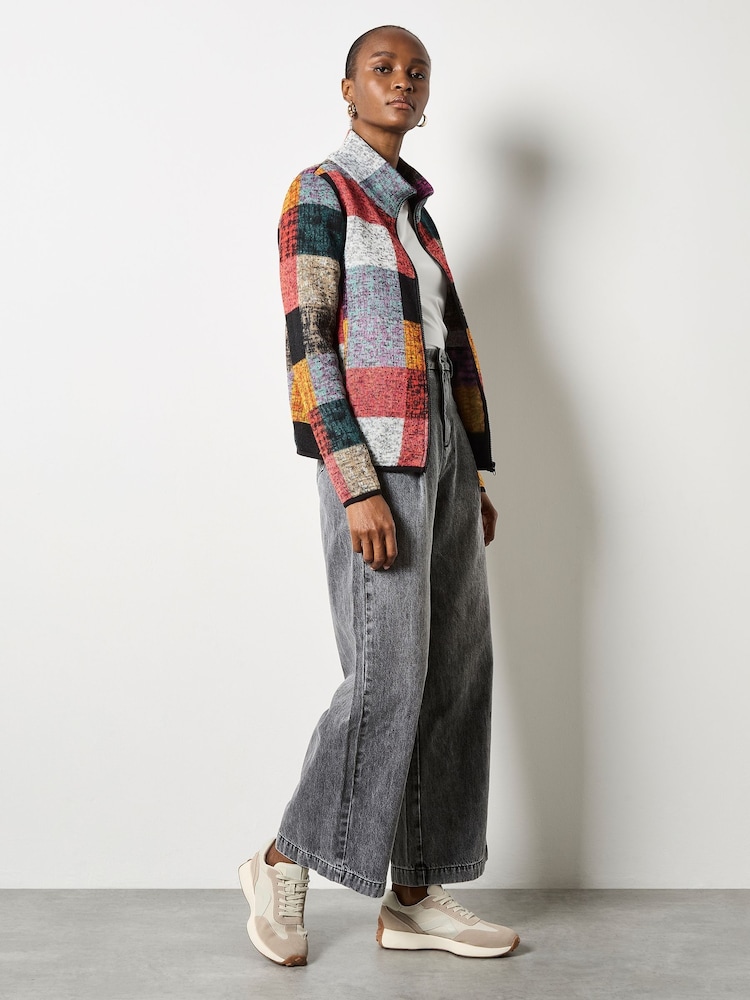 Apricot Grey Multicolour Check Fleece Jacket - Image 2 of 5 Apricot Grey Multicolour Check Fleece Jacket - Image 2 of 5