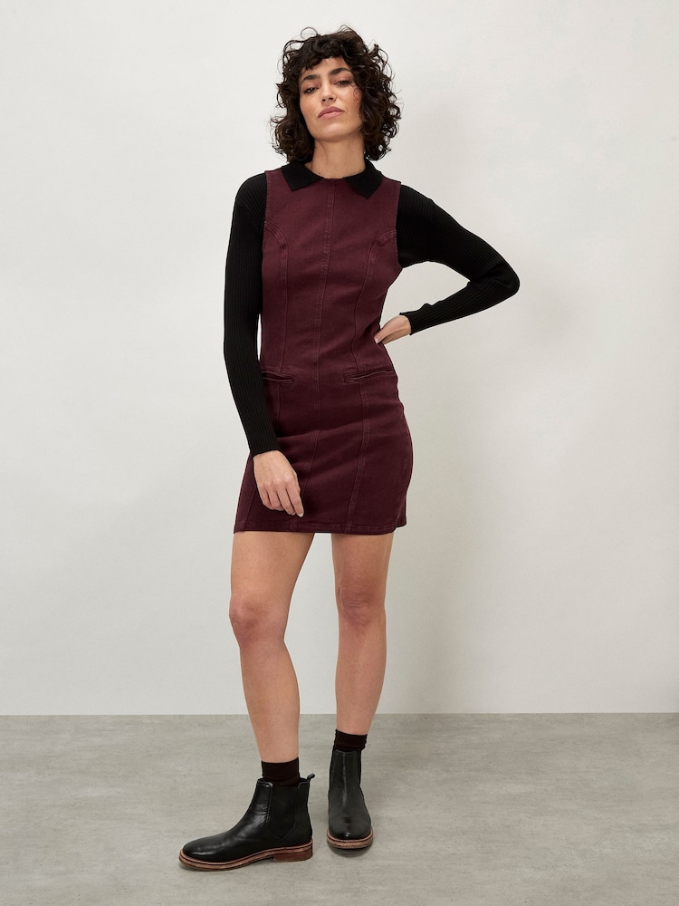 Apricot Red Coloured Denim Shift Dress - Image 1 of 4 Apricot Red Coloured Denim Shift Dress - Image 1 of 4