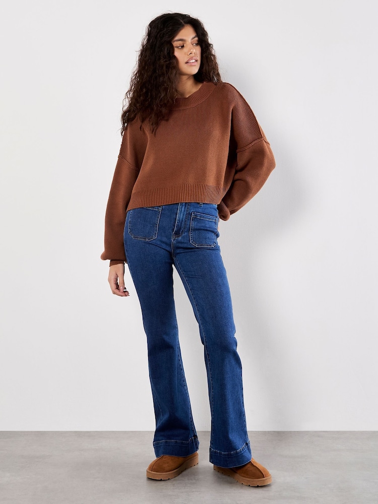 Apricot Brown Cropped Drop Shoulder Jumper - Image 1 of 4