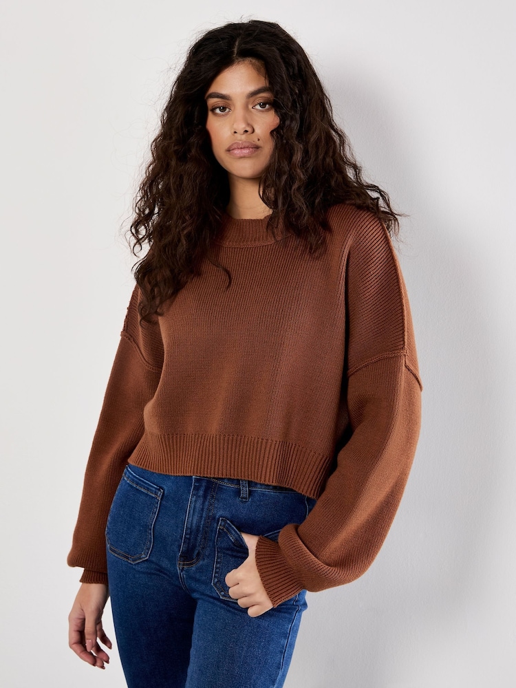 Apricot Brown Cropped Drop Shoulder Jumper - Image 2 of 4
