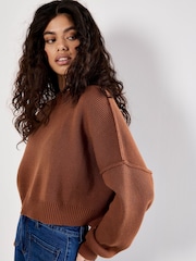 Apricot Brown Cropped Drop Shoulder Jumper - Image 3 of 4
