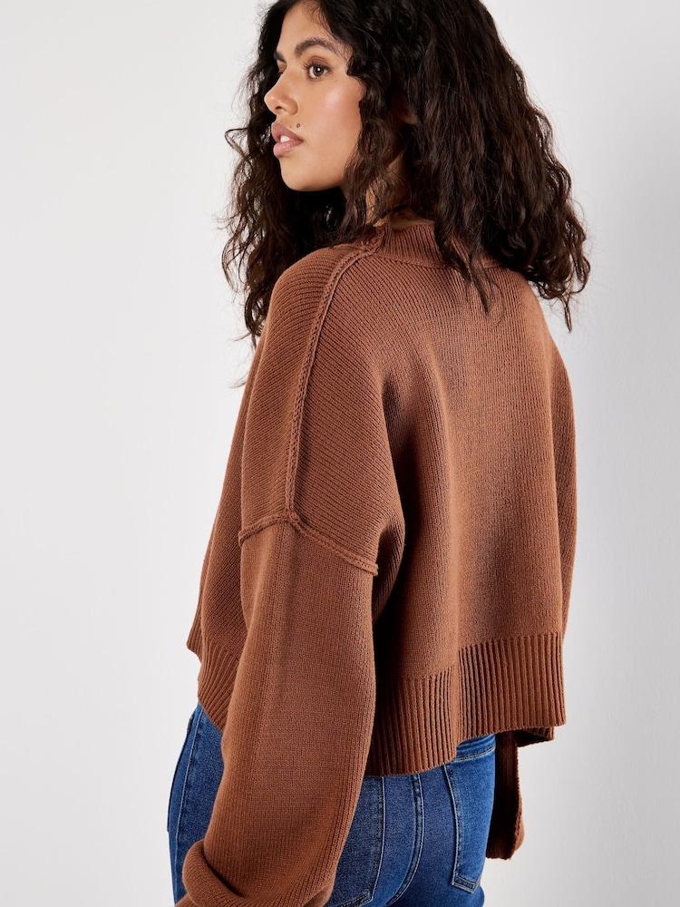 Apricot Brown Cropped Drop Shoulder Jumper - Image 4 of 4