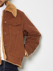 Apricot Brown Colour Denim Trucker Fur Jacket - Image 4 of 5