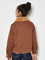 Apricot Brown Colour Denim Trucker Fur Jacket - Image 5 of 5