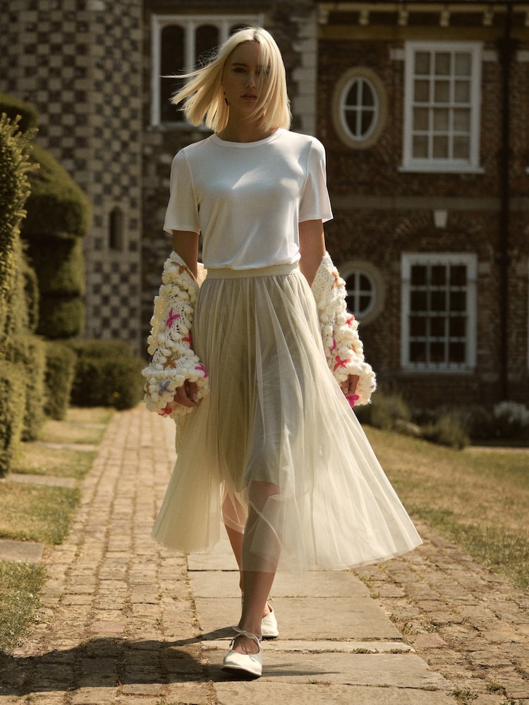 Apricot Natural Sparkle Mesh Tulle Skirt - Image 1 of 5 Apricot Natural Sparkle Mesh Tulle Skirt - Image 1 of 5