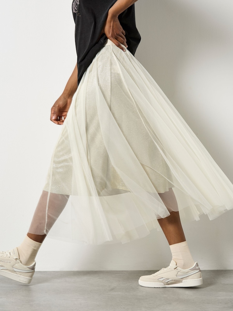 Apricot Natural Sparkle Mesh Tulle Skirt - Image 5 of 5 Apricot Natural Sparkle Mesh Tulle Skirt - Image 5 of 5