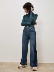 Apricot Blue Zia Godet Side Panel Wide Jeans - Image 3 of 5