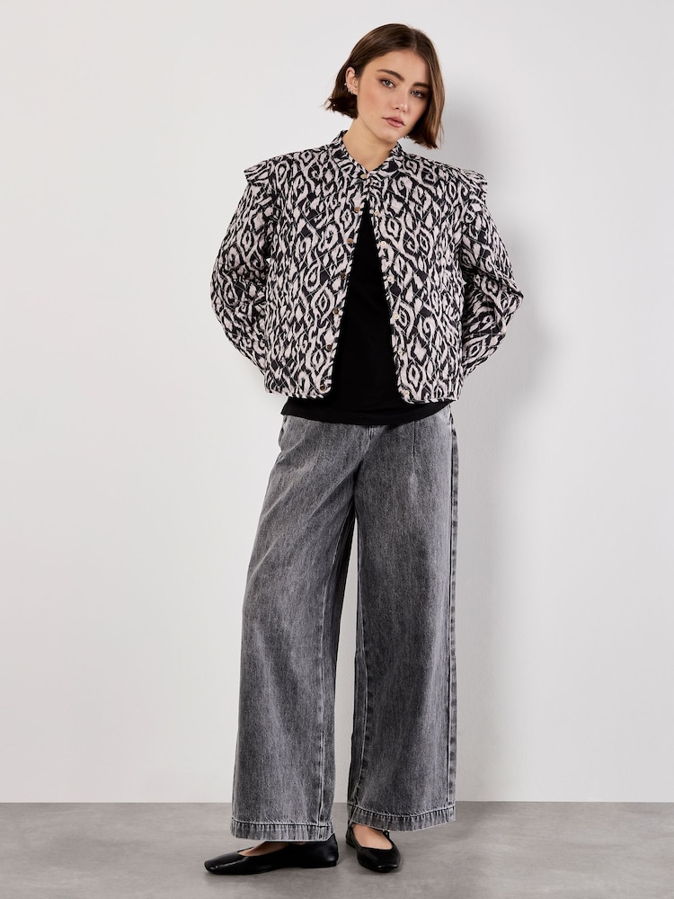 Apricot Black Textured Ikat Quilted Jacket - Image 1 of 6
