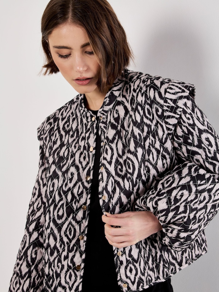 Apricot Black Textured Ikat Quilted Jacket - Image 2 of 6