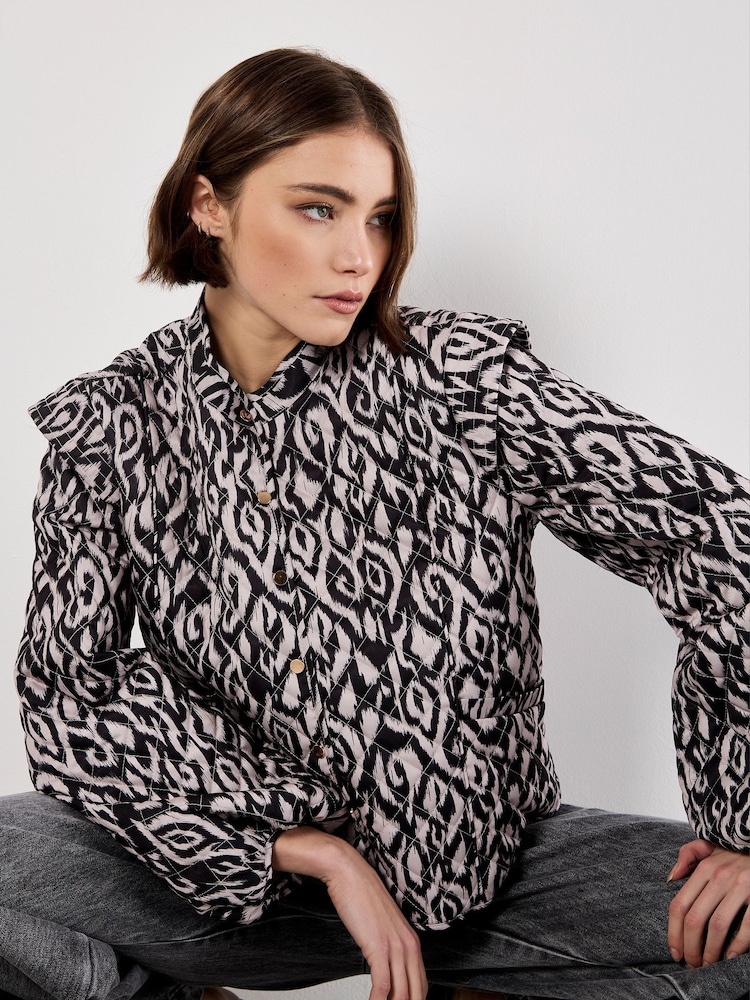 Apricot Black Textured Ikat Quilted Jacket - Image 6 of 6 Apricot Black Textured Ikat Quilted Jacket - Image 6 of 6
