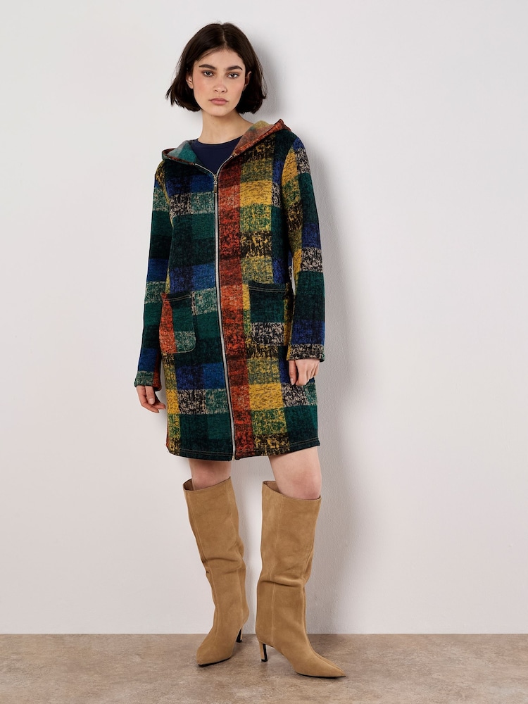 Apricot Orange Multicolour Check Fleece Hood Cardigan - Image 4 of 4 Apricot Orange Multicolour Check Fleece Hood Cardigan - Image 4 of 4