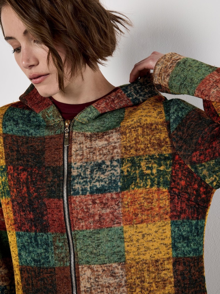Apricot Brown Multicolour Check Fleece Hood Cardigan - Image 6 of 6