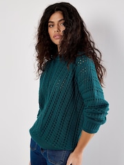 Apricot Green Vertical Knit Batwing Jumper - Image 1 of 4