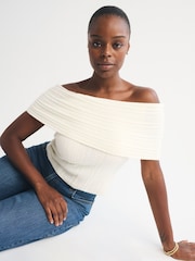 Abercrombie & Fitch Cream Off The Shoulder Foldover Top - Image 1 of 6