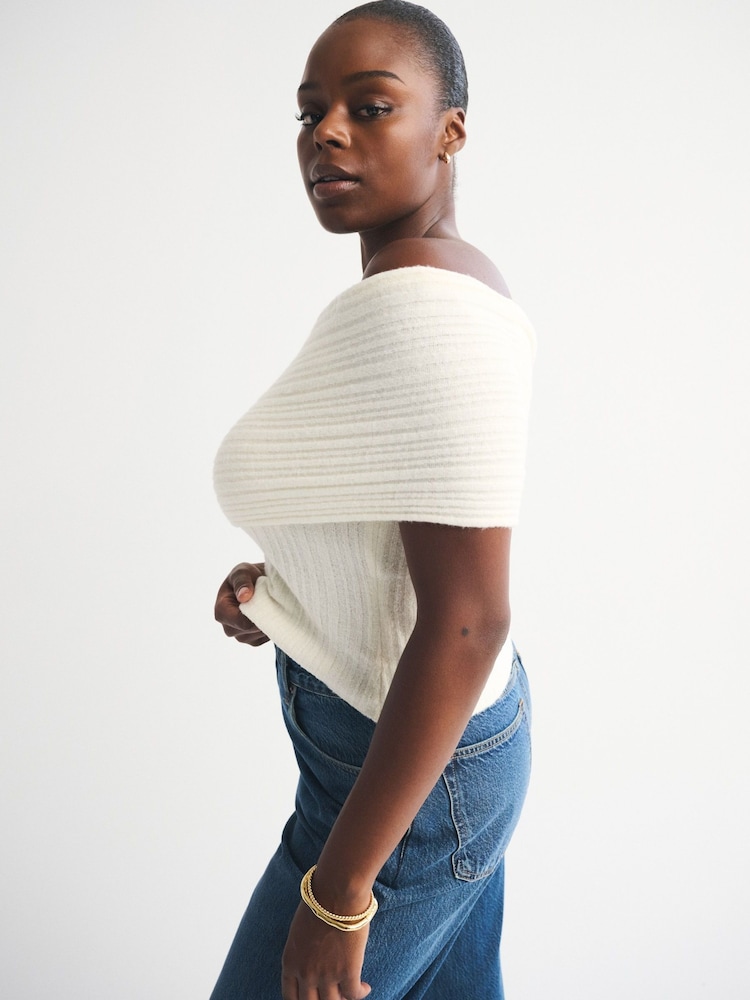 Abercrombie & Fitch Cream Off The Shoulder Foldover Top - Image 2 of 6