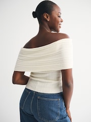Abercrombie & Fitch Cream Off The Shoulder Foldover Top - Image 4 of 6