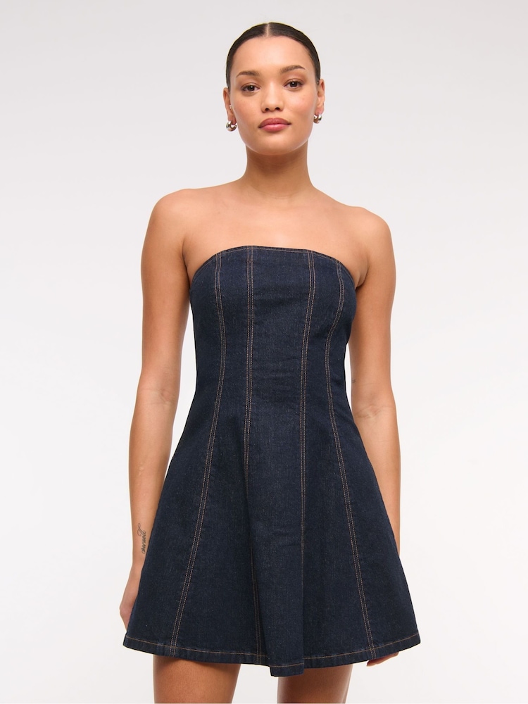 Abercrombie & Fitch Blue Mila Strapless Denim Mini Dress - Image 1 of 5