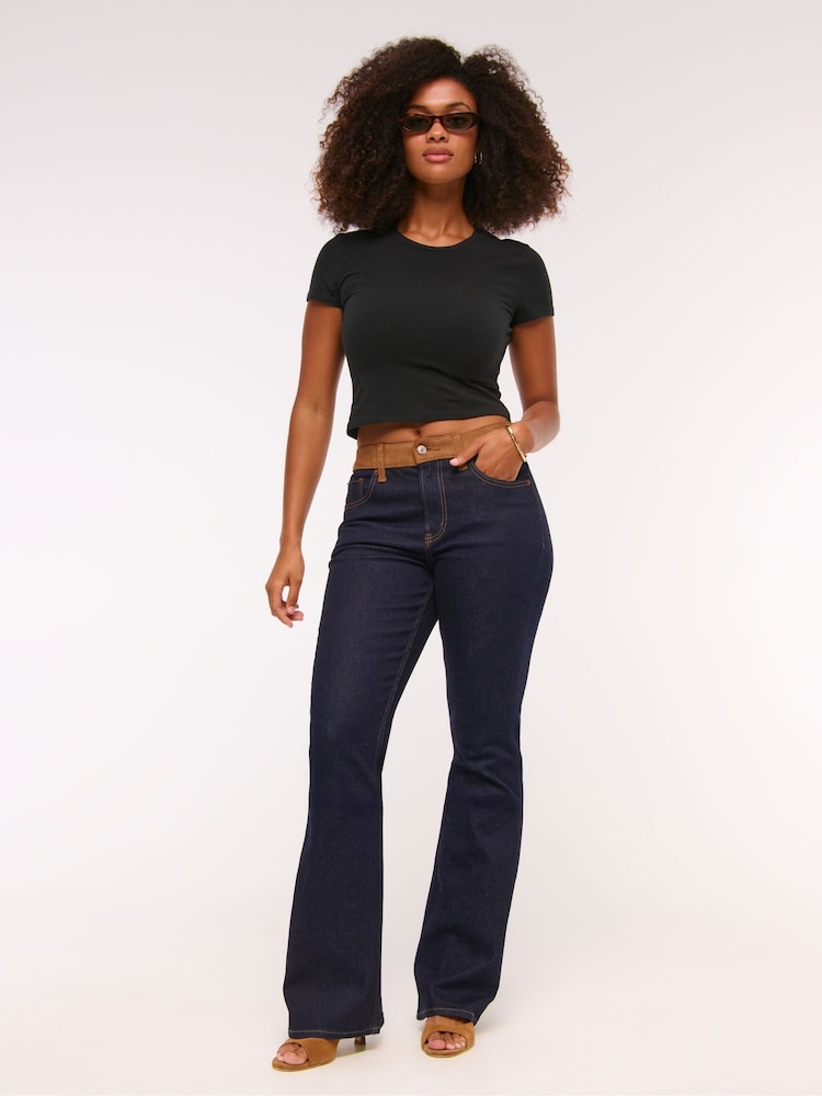 Abercrombie & Fitch Blue Suede Curve Love Mid Rise Bootcut Jean - Image 1 of 8