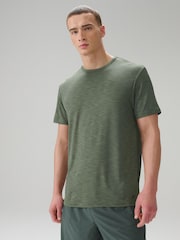 Khaki Green Short Sleeve Tee Active Gym Training Top - Image 1 of 9