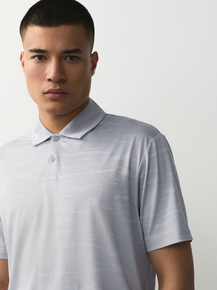 Ice Grey Active Jacquard Golf Polo Shirt - Image 1 of 4 Ice Grey Active Jacquard Golf Polo Shirt - Image 1 of 4