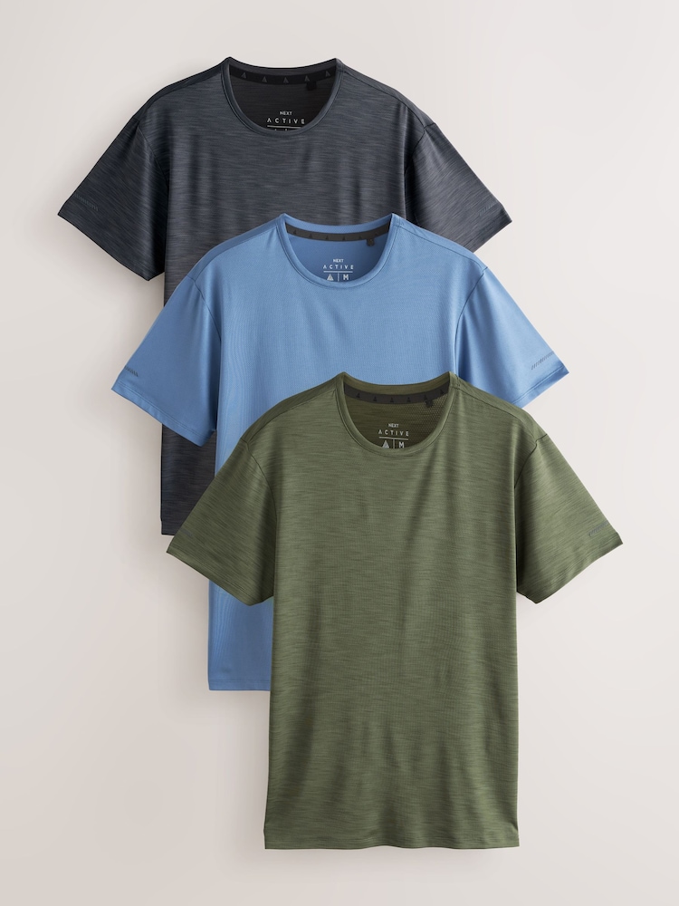 Charcoal Grey/ Khaki Green/ Blue Short Sleeve Tee Active Gym Mesh T-Shirts 3 Pack - Image 1 of 6