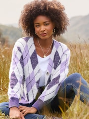 Joe Browns Purple Argyle Knit Cardigan - Image 1 of 7