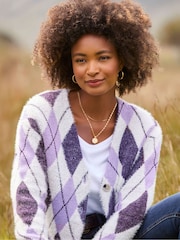 Joe Browns Purple Argyle Knit Cardigan - Image 2 of 7