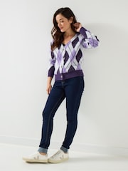 Joe Browns Purple Argyle Knit Cardigan - Image 3 of 7