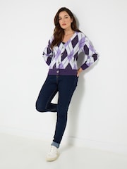 Joe Browns Purple Argyle Knit Cardigan - Image 4 of 7