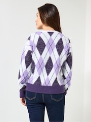 Joe Browns Purple Argyle Knit Cardigan - Image 5 of 7