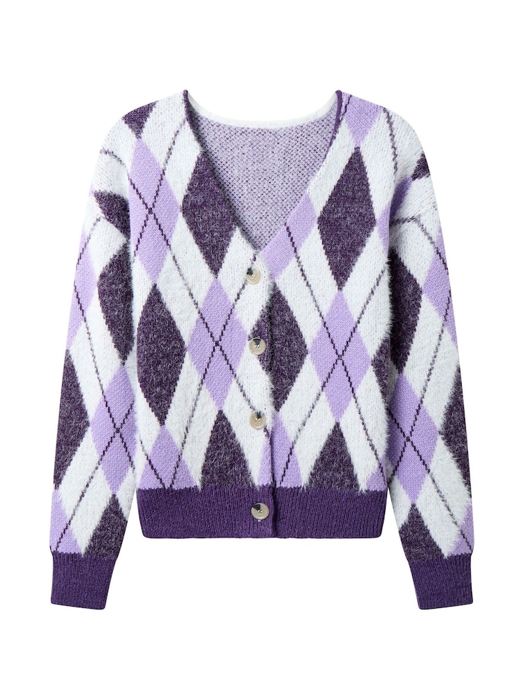 Joe Browns Purple Argyle Knit Cardigan - Image 7 of 7