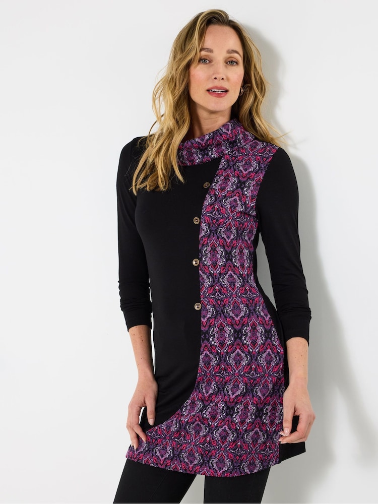 Joe Browns Black Button Detail Cowl Tunic Top - Image 1 of 5