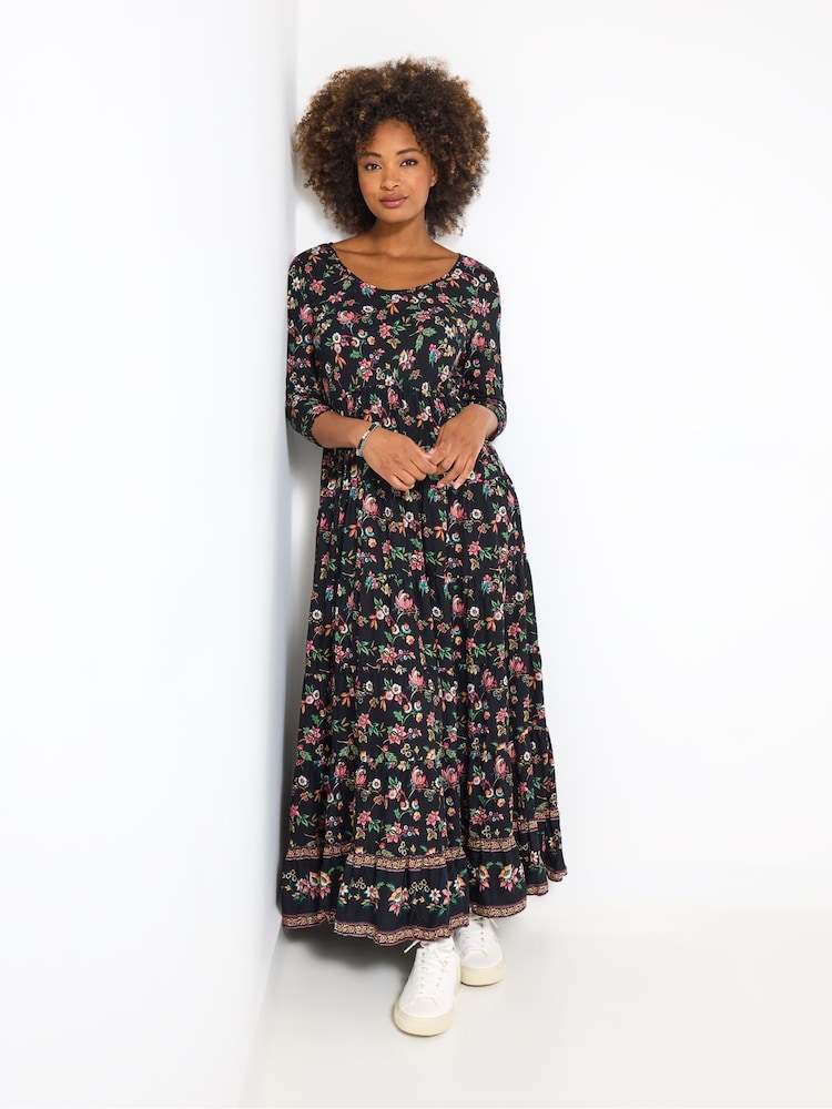 Joe Browns Black Border Print Autumnal Maxi Dress - Image 1 of 5