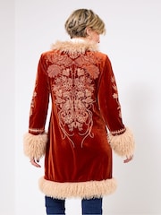 Joe Browns Orange Embroidered Boho Faux Fur Coat - Image 3 of 5