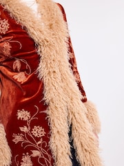 Joe Browns Orange Embroidered Boho Faux Fur Coat - Image 4 of 5