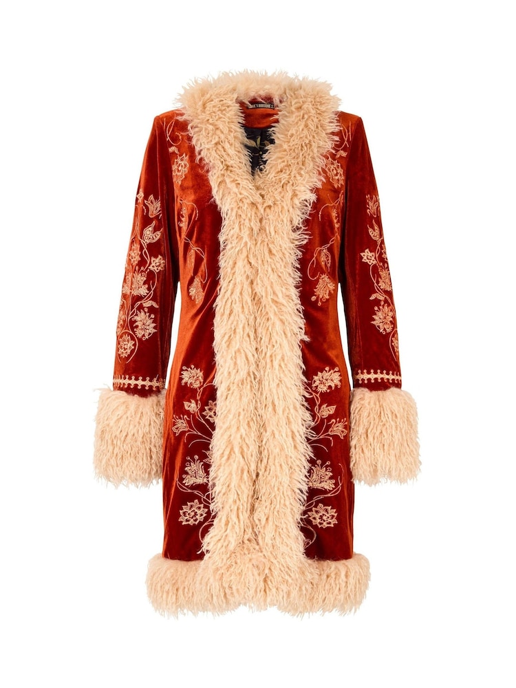 Joe Browns Orange Embroidered Boho Faux Fur Coat - Image 5 of 5 Joe Browns Orange Embroidered Boho Faux Fur Coat - Image 5 of 5
